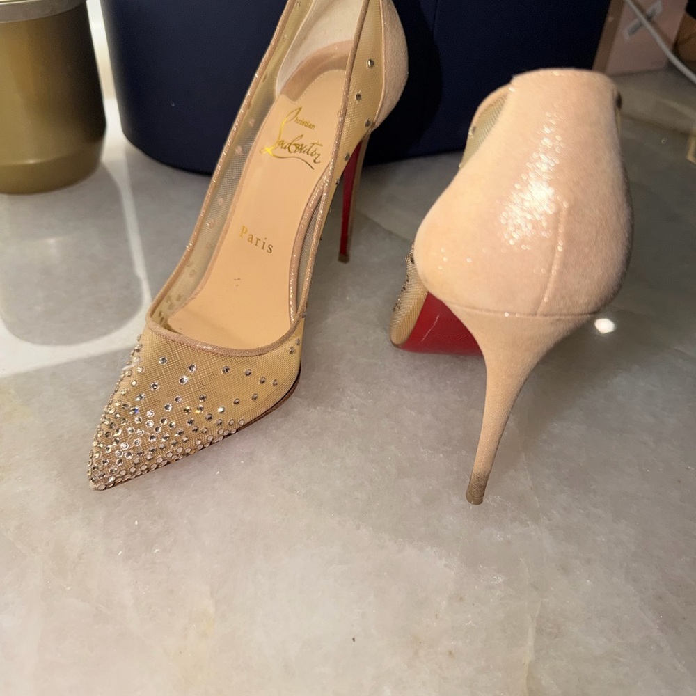 Christian Louboutin Beige Studded Heels - Picture 4 of 12
